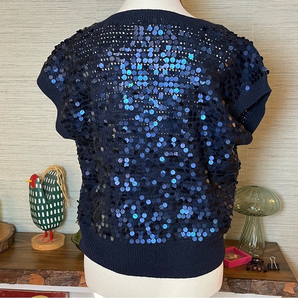 Madewell Sweater Vest Womens Navy Blue Sequins Embellished Knit Wool Blend M - Picture 4 of 6